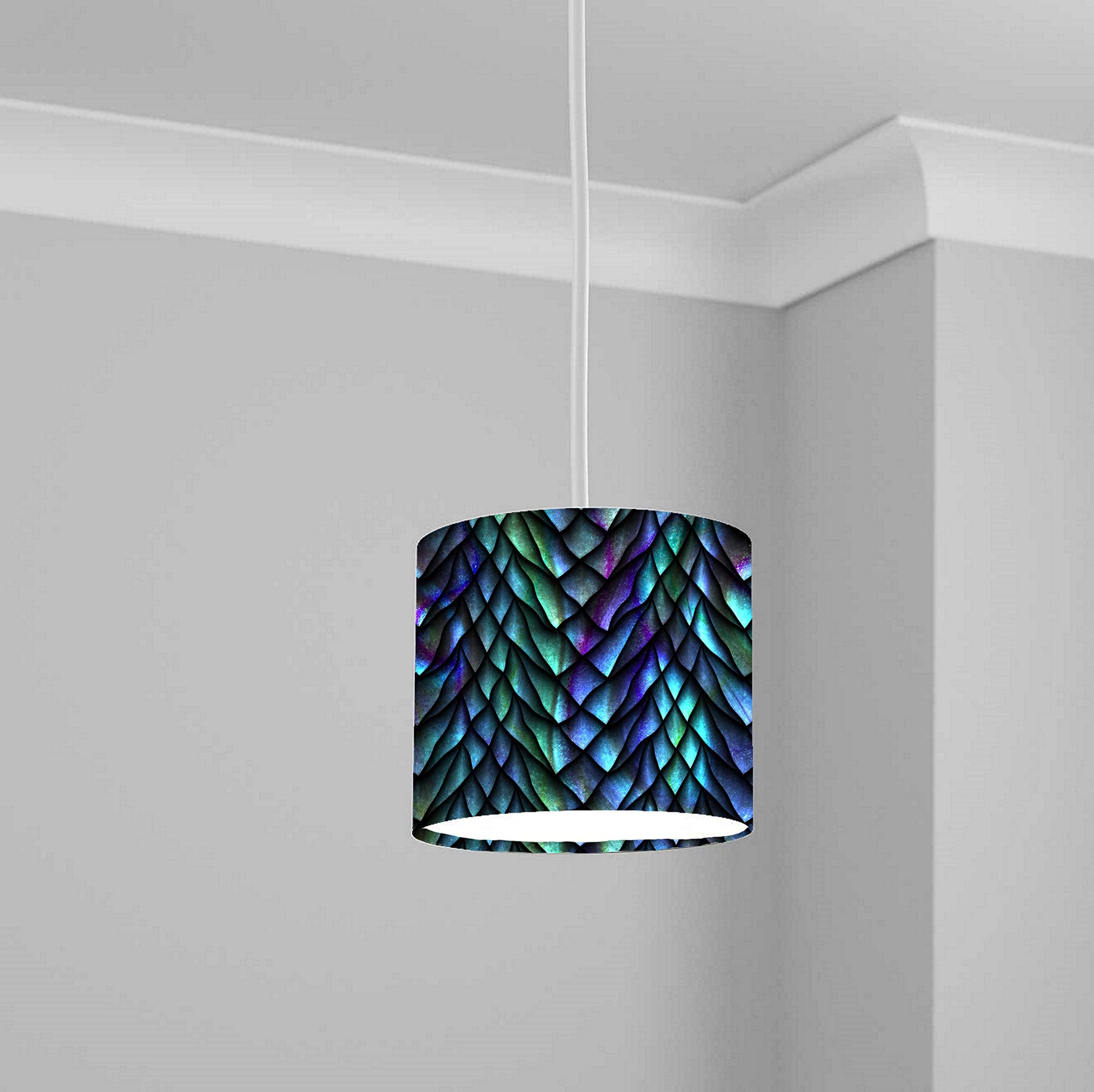 Iridescent Dragon Scale Pattern Ceiling Lampshade Lightshade for Room - Multiple Sizes, Blue Purple