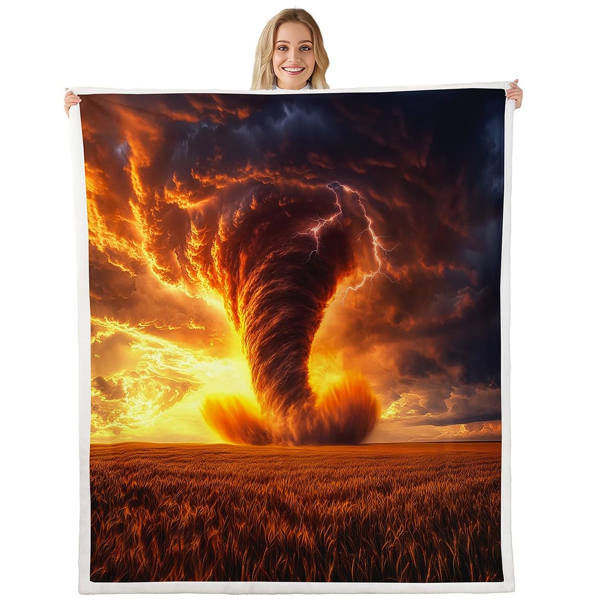 Erosebridal Nature Disaster Twin 60x80, Golden Tornado Throw Blanket, Soft Cozy, Goth Cloud Sherpa, Fall Autumn Glass Thanksgiving, Microfiber Bed