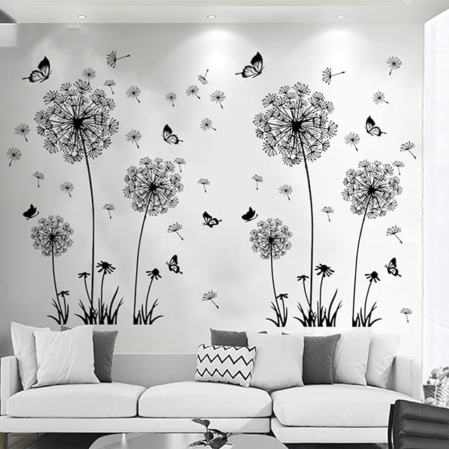 Scoutteemo 2 Set of Dandelions Wall Stickers, DIY Dandelion Wall Decal, Giant Flowers Plants Wall Sticker, Removable Wall Pictures Art Home Decoration for Living Room Bedroom Hallway Window Door