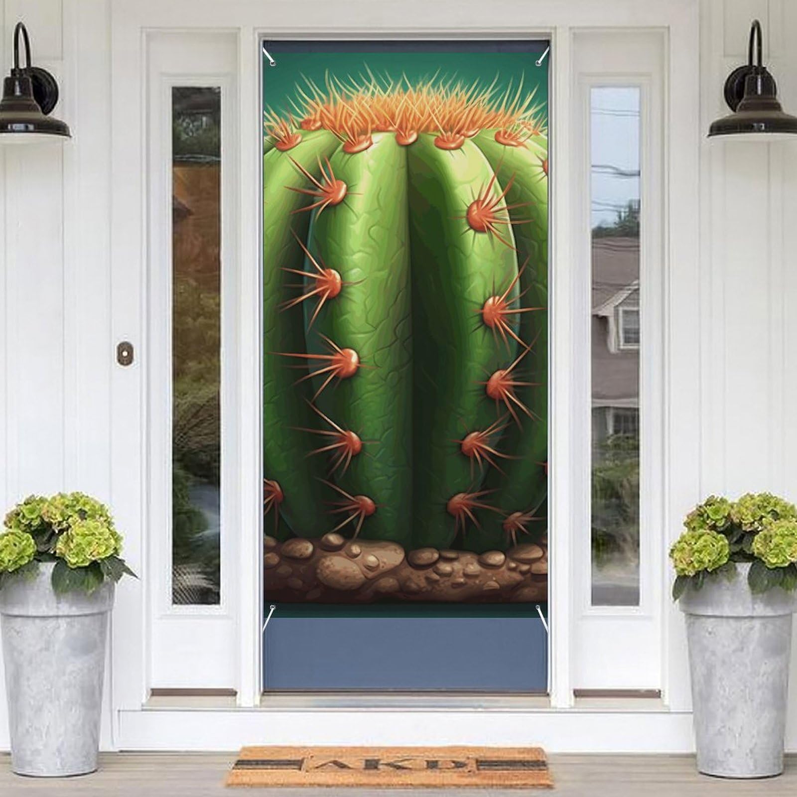 KLOPH Door Cover Decoration Welcome Door Banner Porch Sign Photo Background Doors Curtains for Doorway Privacy Window Curtain Cartoon Cactus Porch Cover Indoor Outdoor Decor 70.9x35.4in