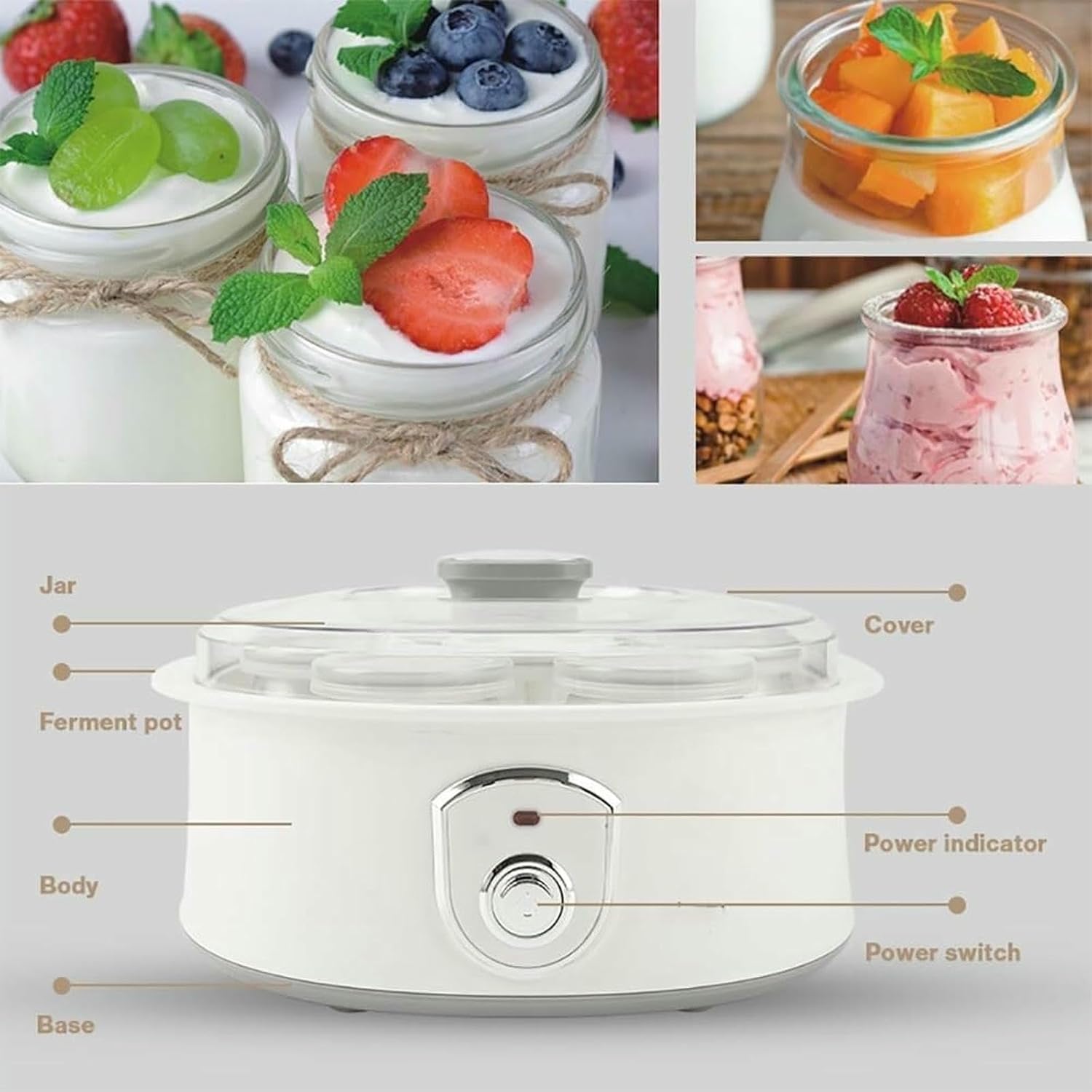 Yogurt Maker, Home Yogurt Incubator with Glass Jars, Greek Yogurt Maker with Timer Control, Electric Portable Yogurt Maker for Yogurt, Cheese, Natto