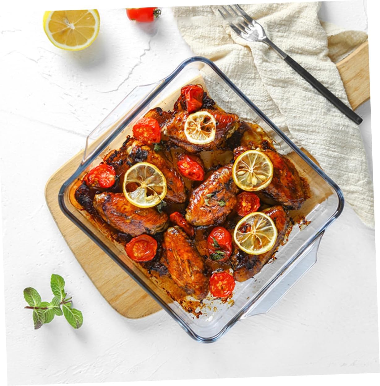 Sturdy Glass Baking Pan 8 Inch Lid for Pizza Steak Fish and Home Baking