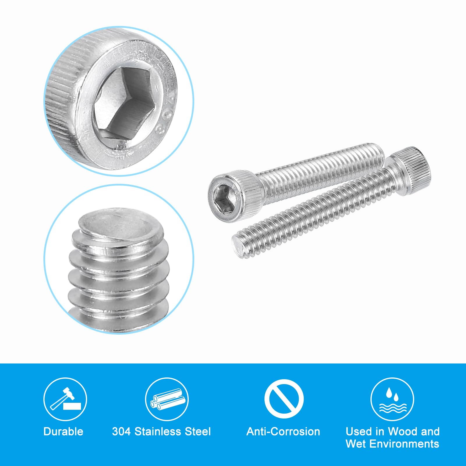 PATIKIL 1/4-20 x 1-1/2" Hex Socket Cap Head Screw Bolt, 30Pcs 304 Stainless Steel 18-8 - Image 4