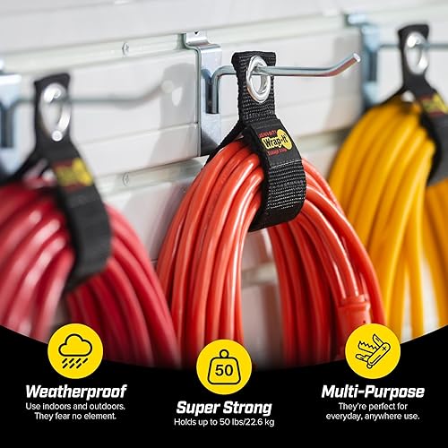 Miniatura 33 de Wrap-It, correas con gancho y bucle para almacenamiento, ideal para organizar cables de extensión, tubos, cuerda, luces; para el hogar, la cochera