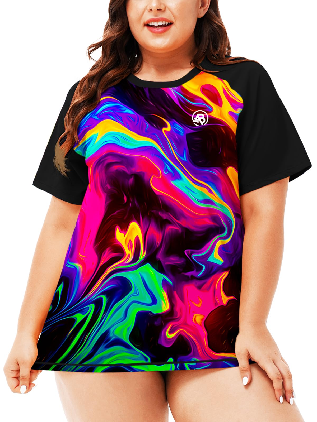AOBUTE Womens Plus Size Rash Guard Shirts Short Sleeve Swim Top UV UPF 50+ Sun Protection Swimwear Swimsuit