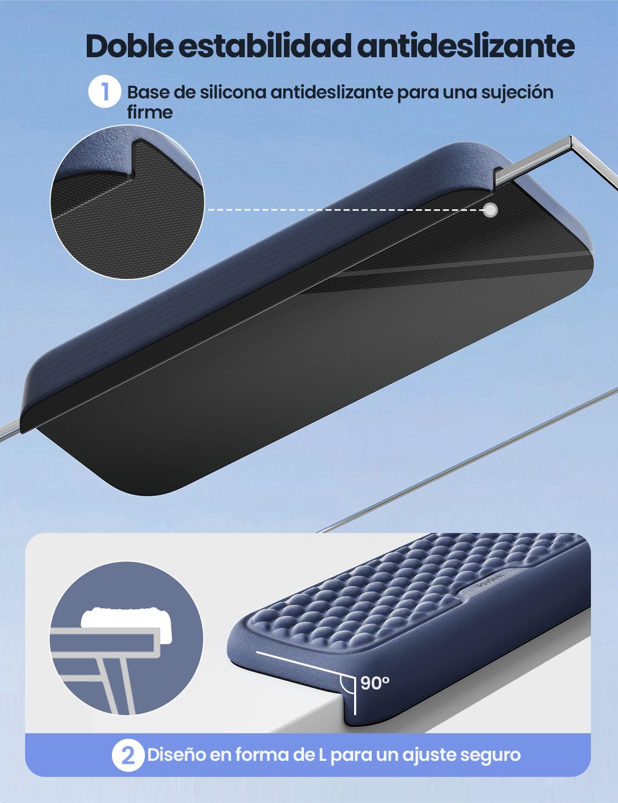 VAYDEER Juego de 2 Almohadillas de Codo en Forma de L — Cojines Reposamuñecas con Espuma Viscoelástica para Borde del Escritorio, Soporte Ergonómico para Muñeca y Antebrazo, Base Antideslizante (Azul)