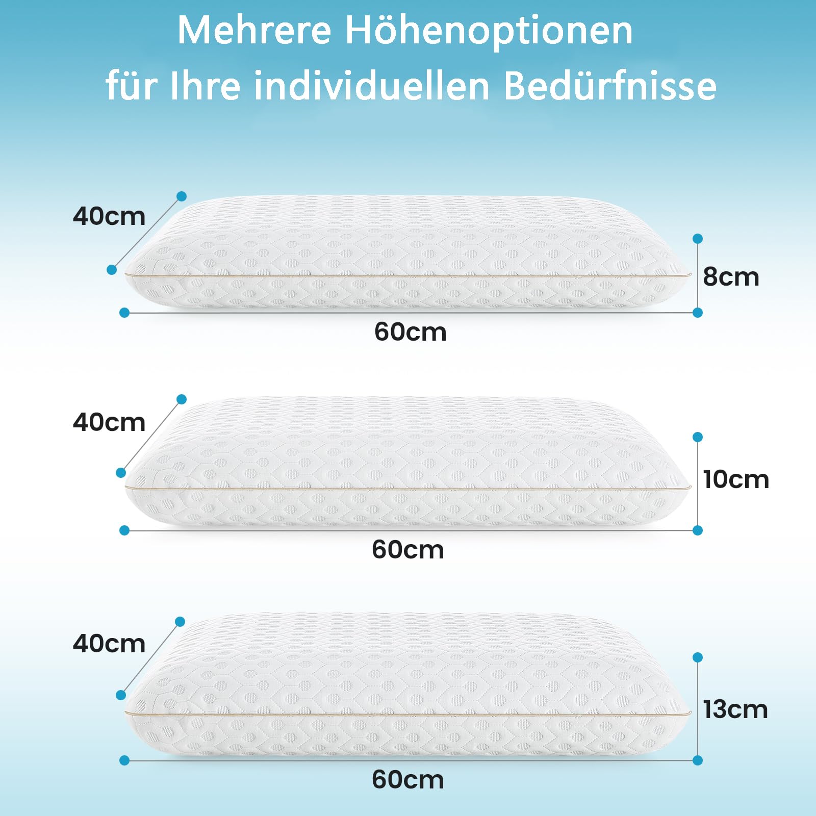 BedStory Gel Memory Foam Kissen 60x40, 10cm Höhe Weiches Kopfkissen für Seitenschläfer, Ergonomisches Kopfkissen mit abnehmbarem und waschbarem Bezug,Visco Kissen Öko-Tex Zertifiziert