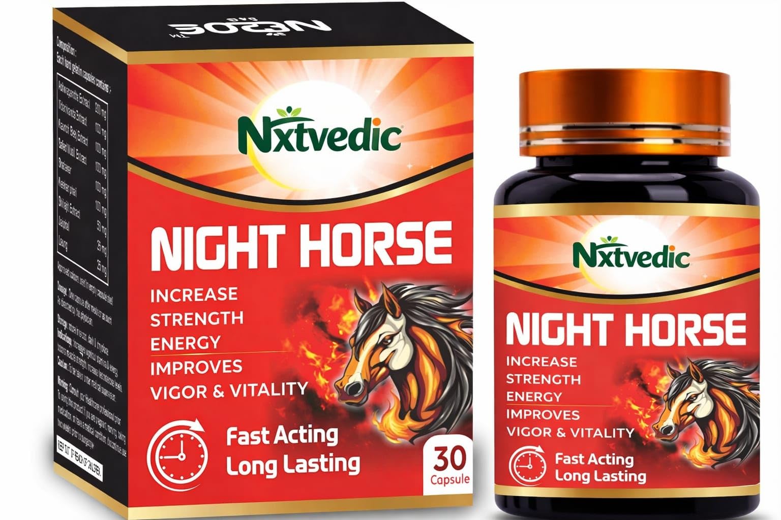 Night Horse Capsules for Strength, Energy, Vigor and Vitality, Fast Acting and Long Lasting, 30 Capsules