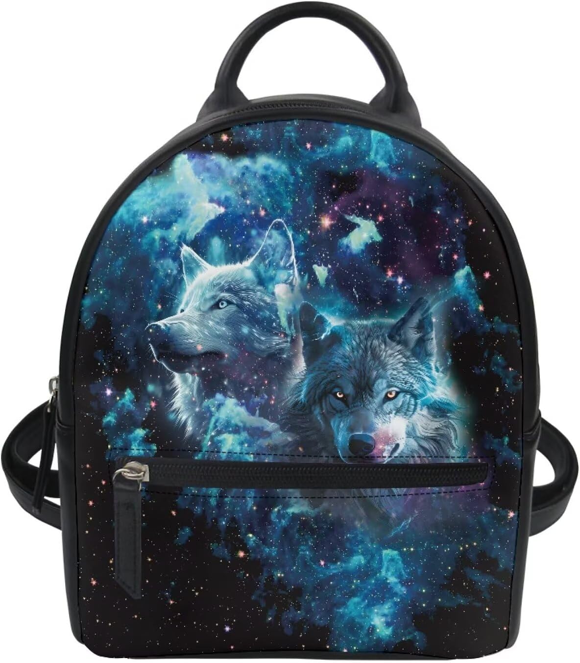 Amzbeauty Starry Sky Wolf Print Cute Mini Backpack Purse For Girls Teens Women Purses Pu Leather Small Shoulder Bag For Women Ladies
