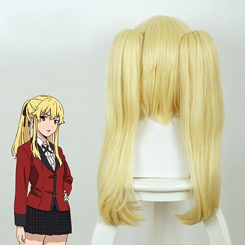 Miniatura 5 de Uearlid 19.7 in Dorado claro Kakegurui Compulsivo Jugador Mary Saotome peluca de pelo sintético Cosplay Pelucas Anime Cosplay peluca fiesta de