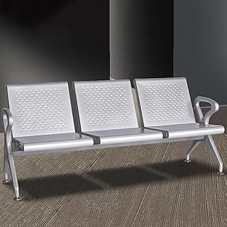 Waiting Room Chairs with Arms Office Guest Chair 3 Seat Waiting Room Bench with Adjustable Foot Pads Lobby Bench Seating for Airport Hospital Bank Salon Barbershop