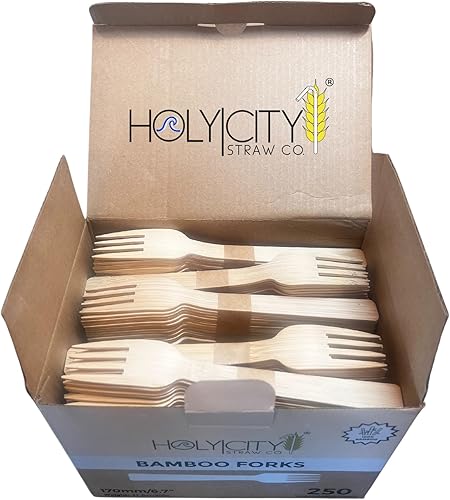 Miniatura 5 de Tenedores de bambú  250 unidades  6.7 pulgadas  Utensilios biodegradables  Compostables y sin plástico  Ideal para la industria de servicios