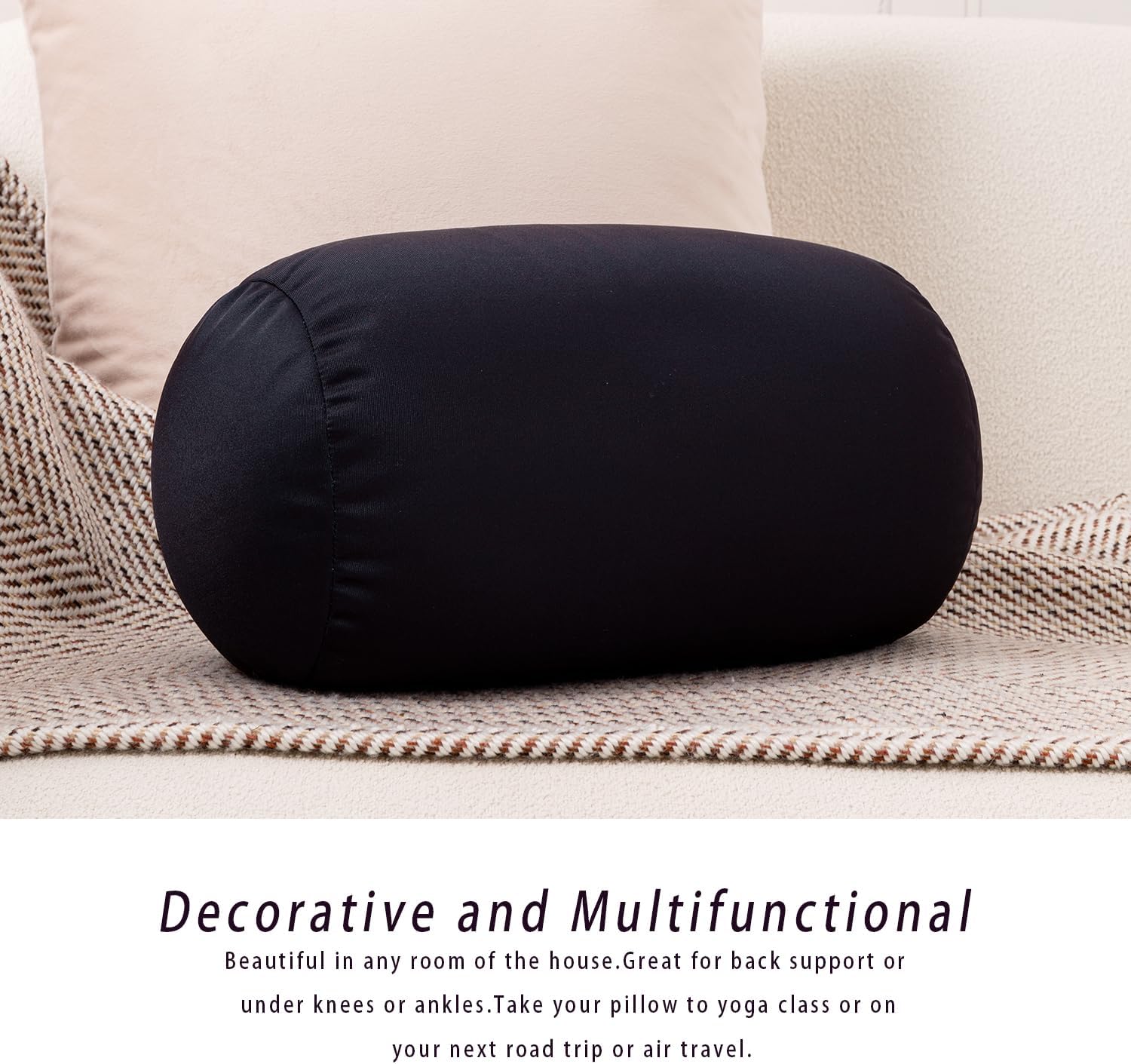 Squishy Microbead Bean Neck Pillow 2Pcs Bolster Tube Body Pillow for Sleeping Smooth Cool Touch Fabric Neck & Back Support Throw Travel Pillow Fun Colors (Dark Black 2Pcs) - Image 4