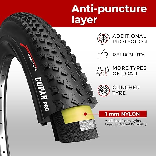 Miniatura 3 de Fincci Cupar pro 26 x 2.10 Neumático 54-559 ETRTO Plegable 60 TPI XC Cross Country Neumáticos con protección de nailon para bicicleta híbrida