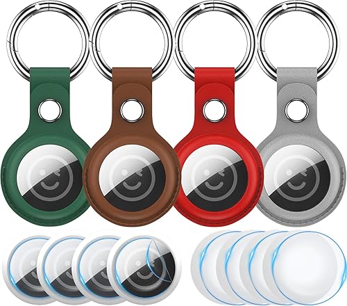 RFUNGUANGO Llavero para Airtags, paquete de 4 unidades, funda de piel para mujeres, hombres y niños con rastreador GPS Apple Air Tag GPS, buscadores