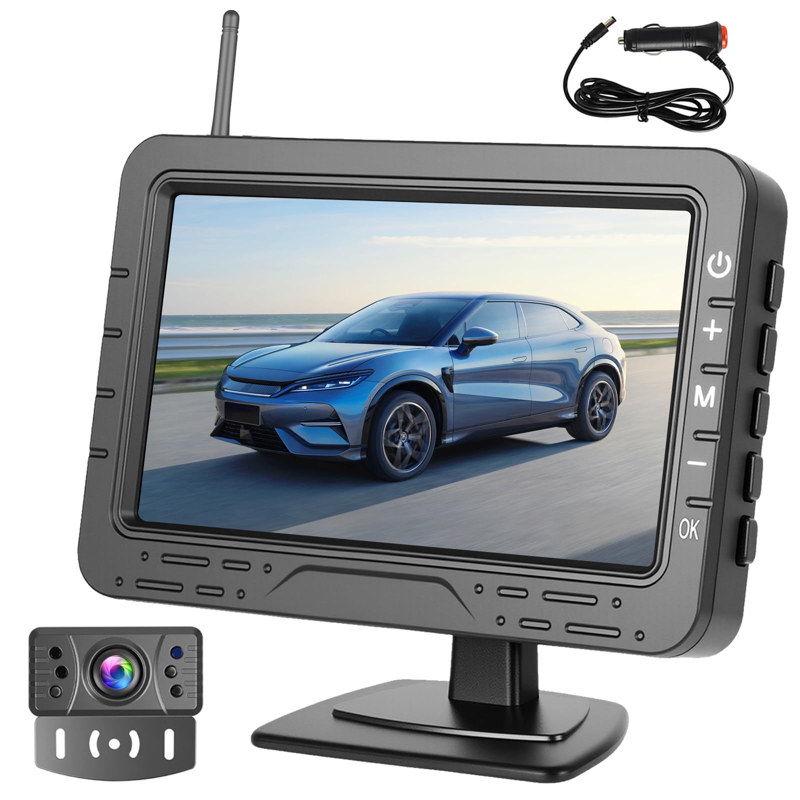 Hikity Kit Telecamera Retromarcia Wireless Schermo 4,3" TN IP68 | Supporto Targa, IR Visione Notturna, per Camion, Furgoni, Camper, 12-24V