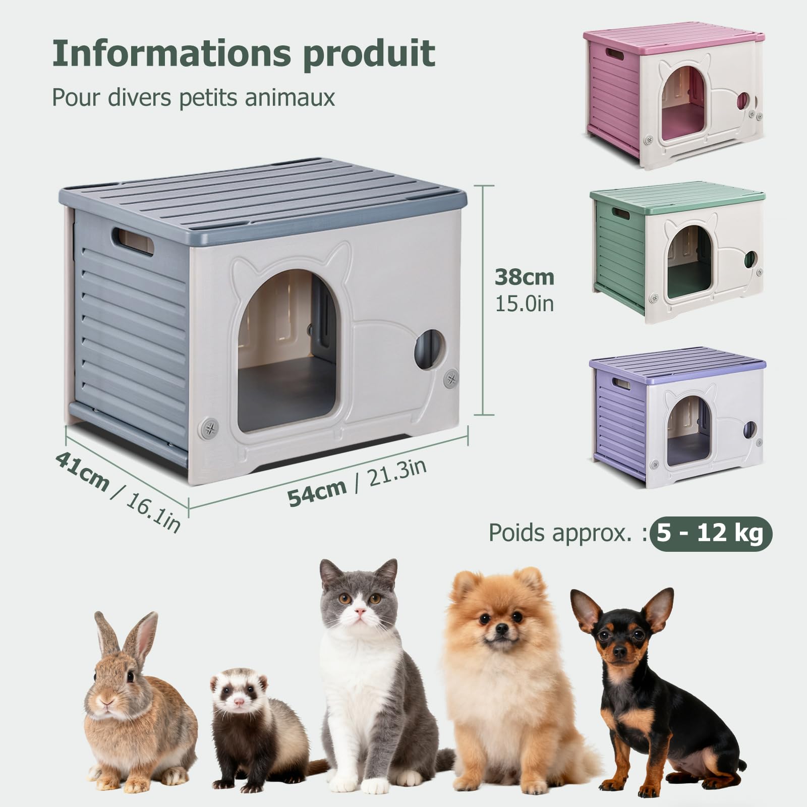 PETCUTE Maison de Chat en Plastique pour l'intérieur et l'extérieur,Résistante aux Intempéries,Maison pour Chats en Plastique,Imperméable,Abri pour Chat Sauvage,pour Toutes Les Saisons,Gris