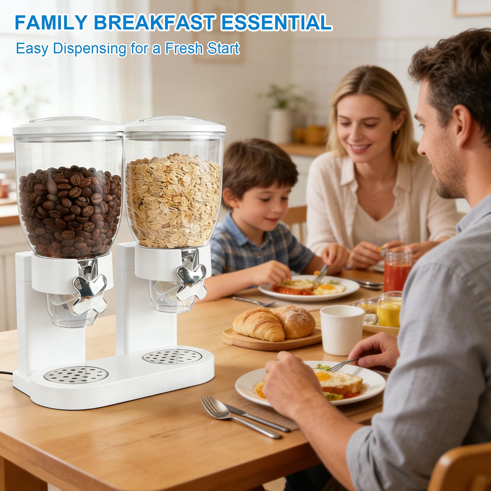 Dispenser per cereali da banco 2L, contenitore ermetico per l'organizzazione della dispensa, set di contenitori ermetici per cereali, riso, chicchi, dolci (doppio 4L bianco)