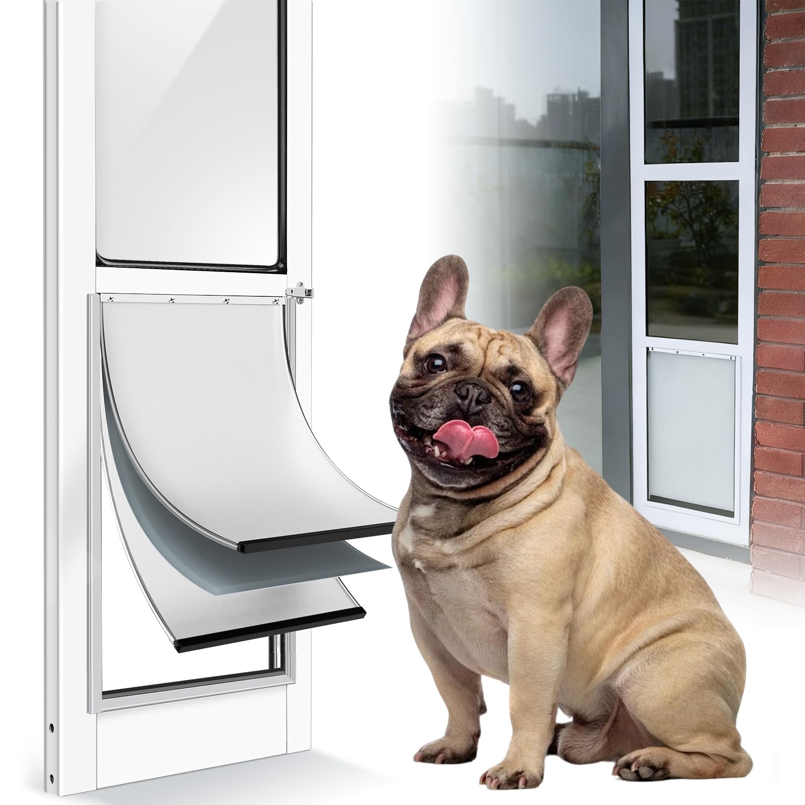 View 1 of [Petoasis] Dog Door for Sliding Glass Door,Upgrade Magnetic 3 Flap Extreme Weather Doggy Door,Fit 92-1/4" ~ 96-1/2" Sliding Door Dog Door Insert,Pet Door for Sliding Glass Door Insert(M)