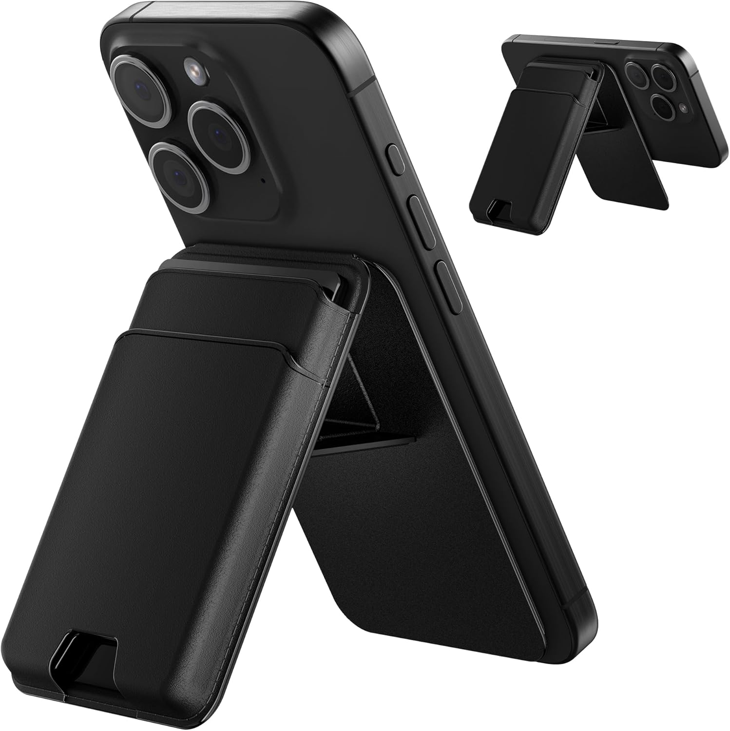 Retysaz Magnetic Wallet with Stand for iPhone 16/15/14/13/12 Series – Vegan Leather Card Holder RFID Blocking Holds 4 Cards Strong Magnetic Lock Lightweight Kickstand Phone Wallet