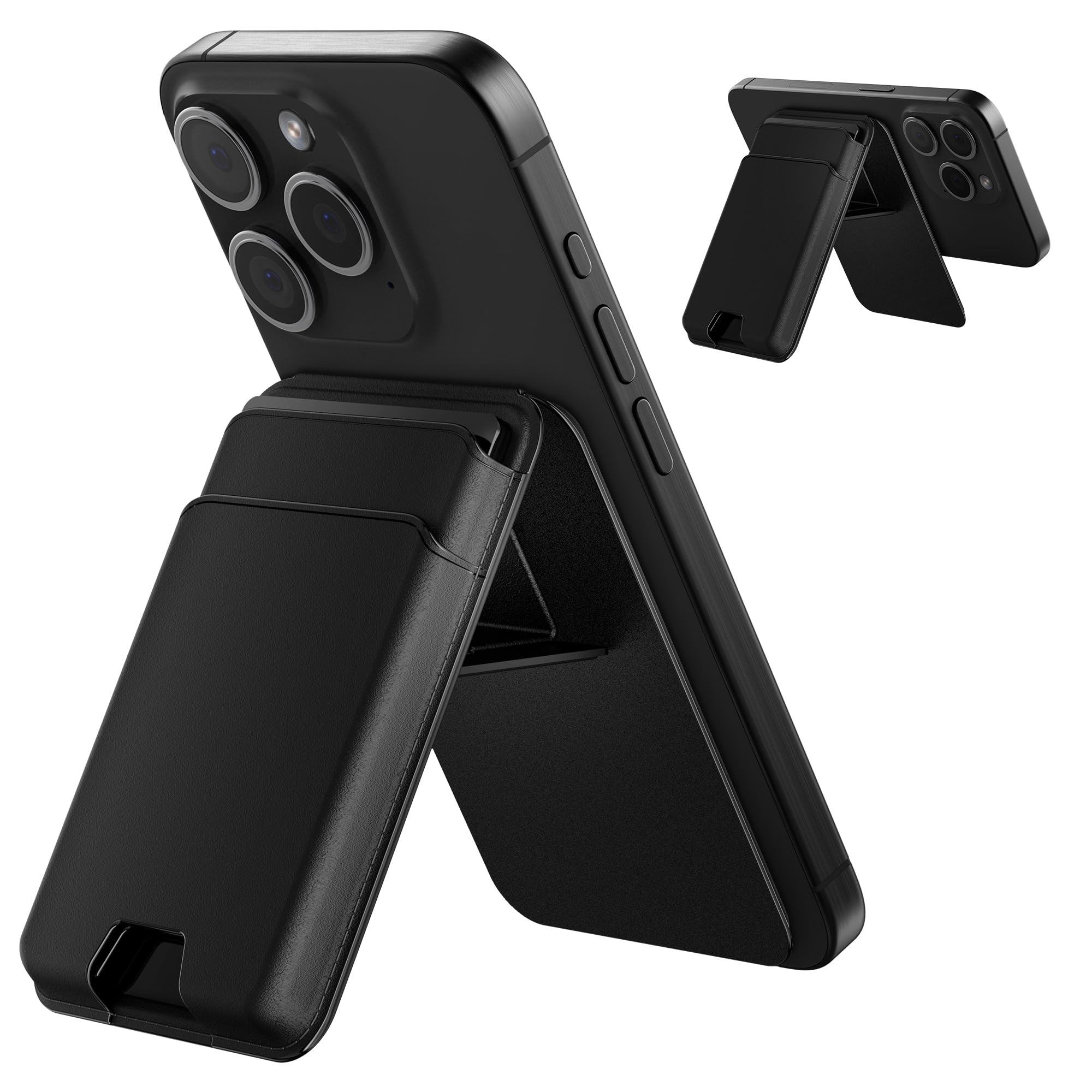 Retysaz Magnetic Wallet with Stand for iPhone 16/15/14/13/12 Series - Vegan Leather Card Holder RFID Blocking Holds 4 Cards Strong Magnetic Lock Lightweight Kickstand Phone Wallet