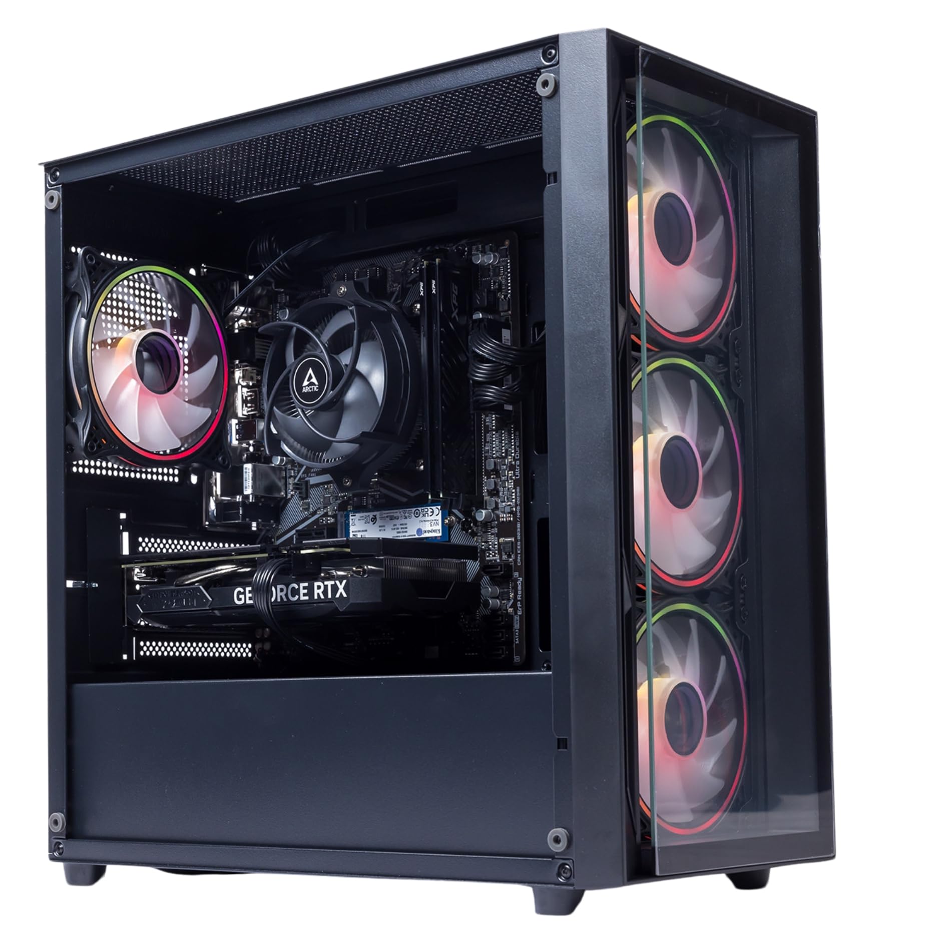 GTR Gaming PC AMD Ryzen 5500, RTX 3060 12GB, 16GB DDR4 3600MHz, 1TB  SSD, 600W 80+ Bronze PSU, ARGB Glass-Black Case, WiFi, Windows 11 Home