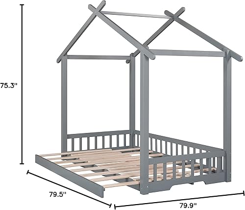 Miniatura 8 de Merax Sofá cama Montessori de madera individual a King con suelo nido, sofá cama extensible para niños y niñas, no necesita somier, gris