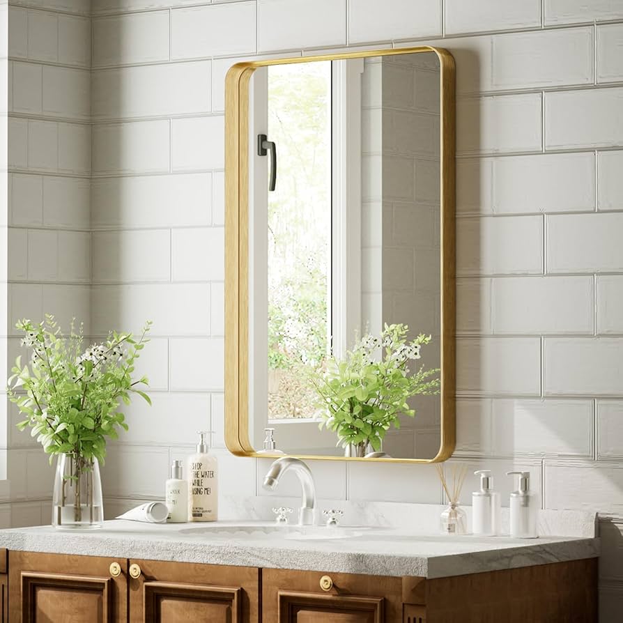 Amazon.com: VooBang Bathroom Mirror 24x32 inch, Gold Gorgeous Deep