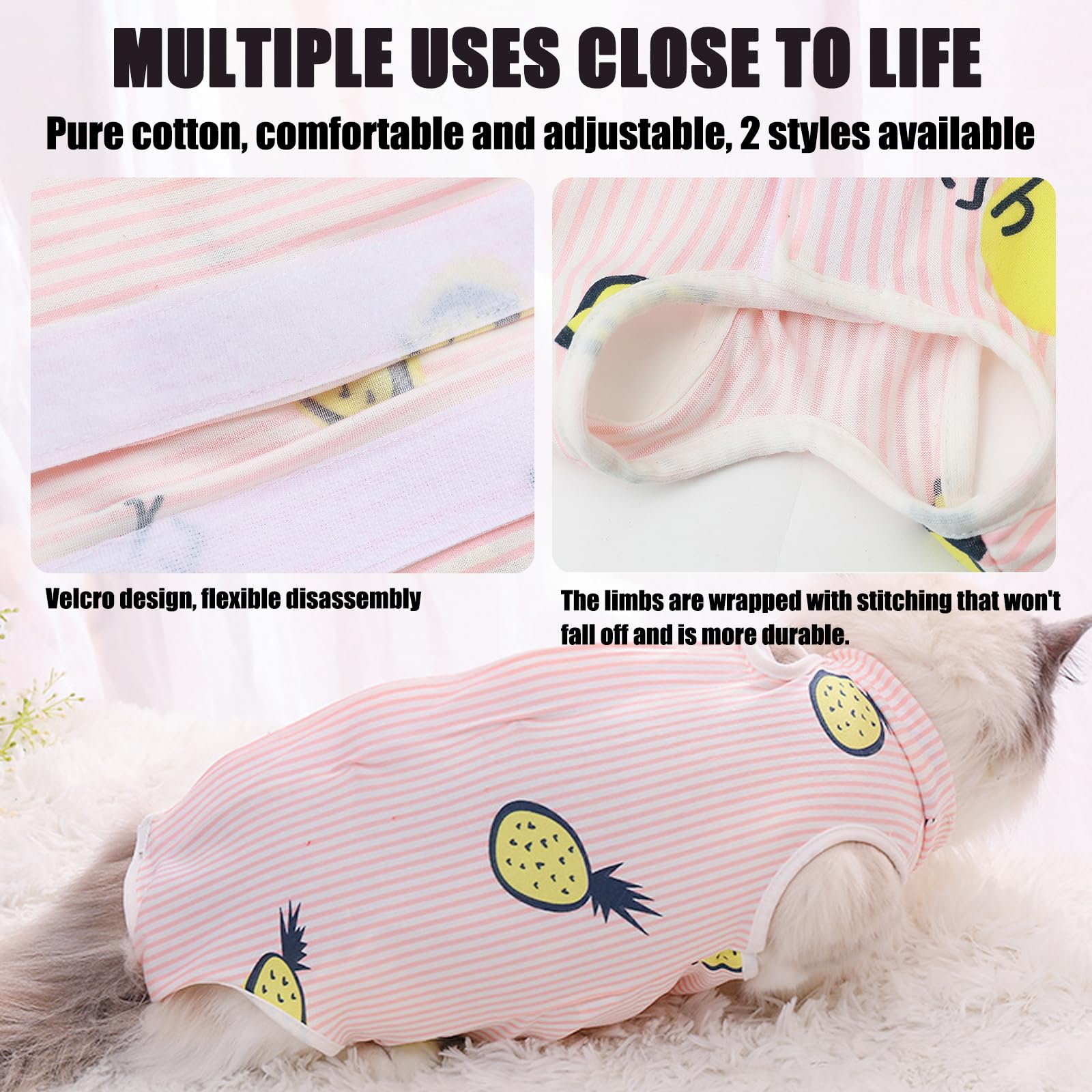 BDSHUNBF 2pcs Cat Recovery Onesie, Post Surgery Suit for Comfort and Protection Anti-Biting Licking, pink, Large - Image 3