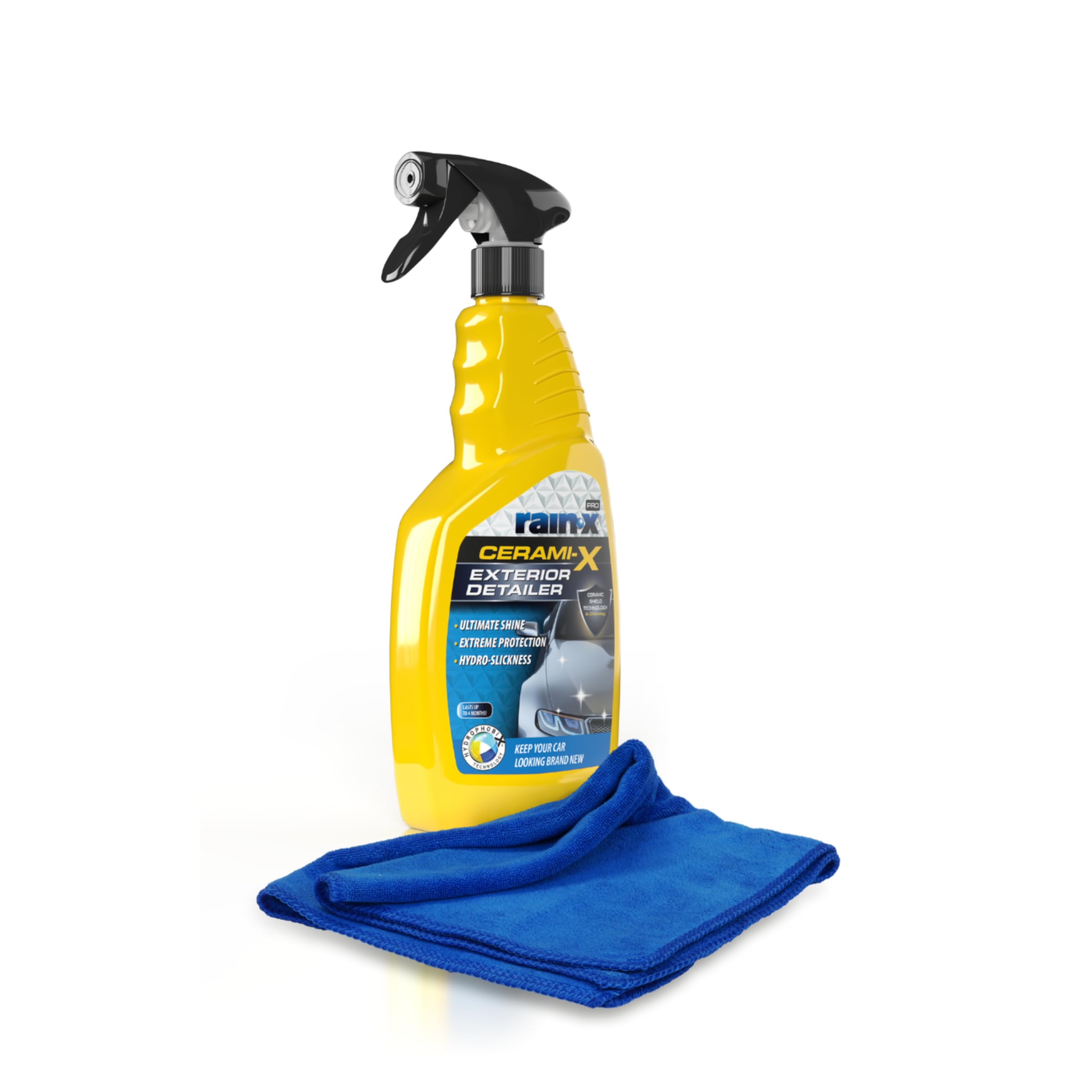 Rain-X Auto Keramikbehandlung mit Hochglanz Wachs – Cerami-X Detailer – Hydrophober & UV-Schutz – 3 Monate Haltbarkeit – Inkl. Mikrofasertuch – 750 ml