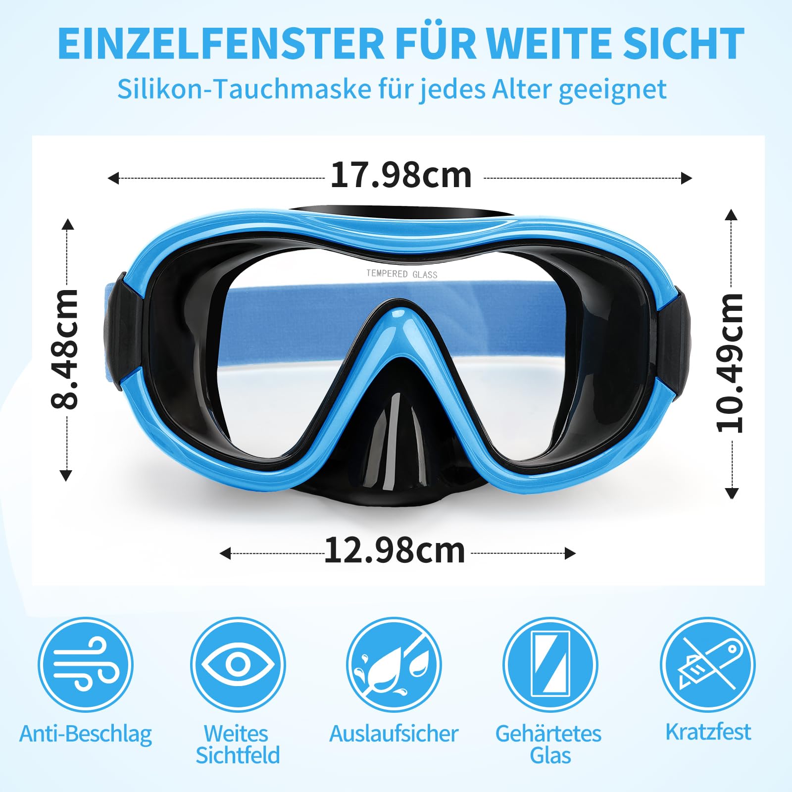 Schwimmbrille Scuba Schnorchel Maske für Erwachsene, verstellbare elastische Strickband Schwimmbrille, gehärtetes Glas mit Panorama Scuba Snorkel Tauchmaske für Erwachsene