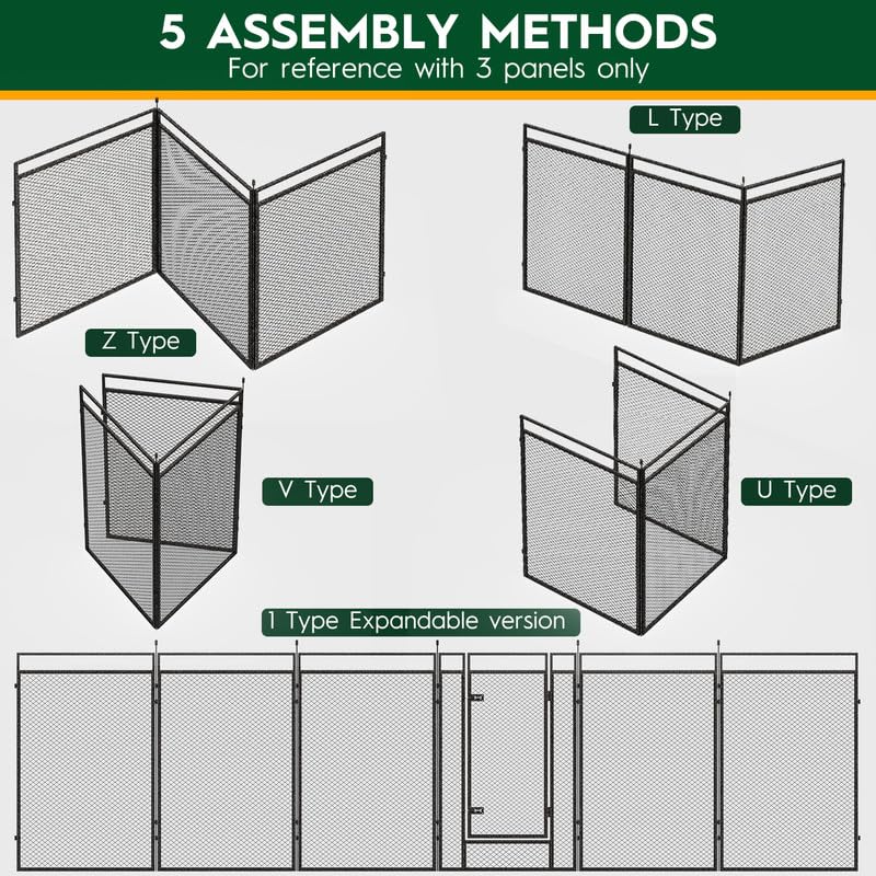 Image of Dog Playpen with Safety Mesh, 32 inch Height 24 Panels Metal Dog Fence Indoor Outdoor, Portable Dog Kennel for Camping, Yard & RV | Black-Silver
