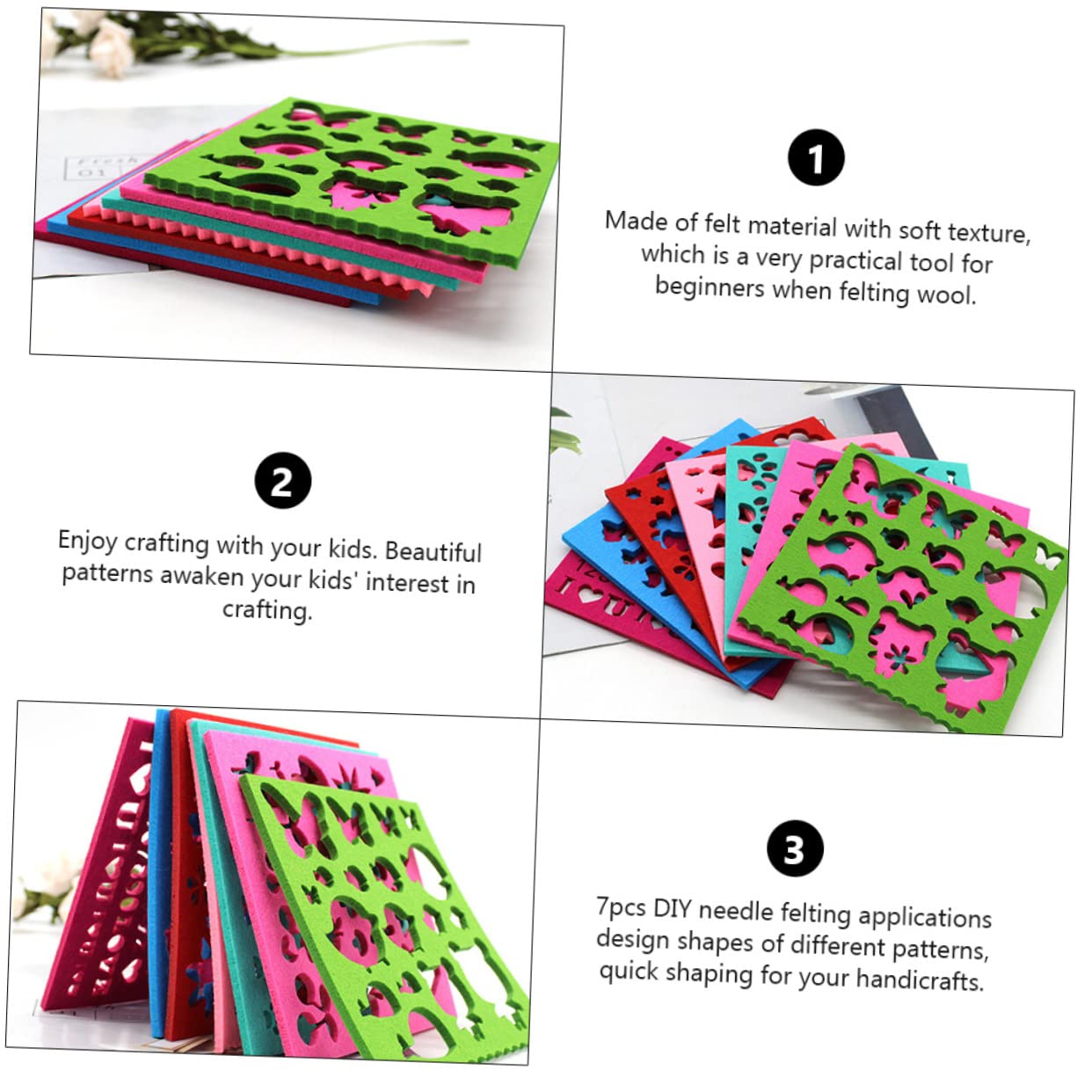 Anneome Molde De Fieltro De Lana 7 Piezas Para Manualidades Diy Plantilla De Fieltrado Aguja, Multicolor, Para Familias y Principiantes, Adecuado Para Proyectos Creativos Casa