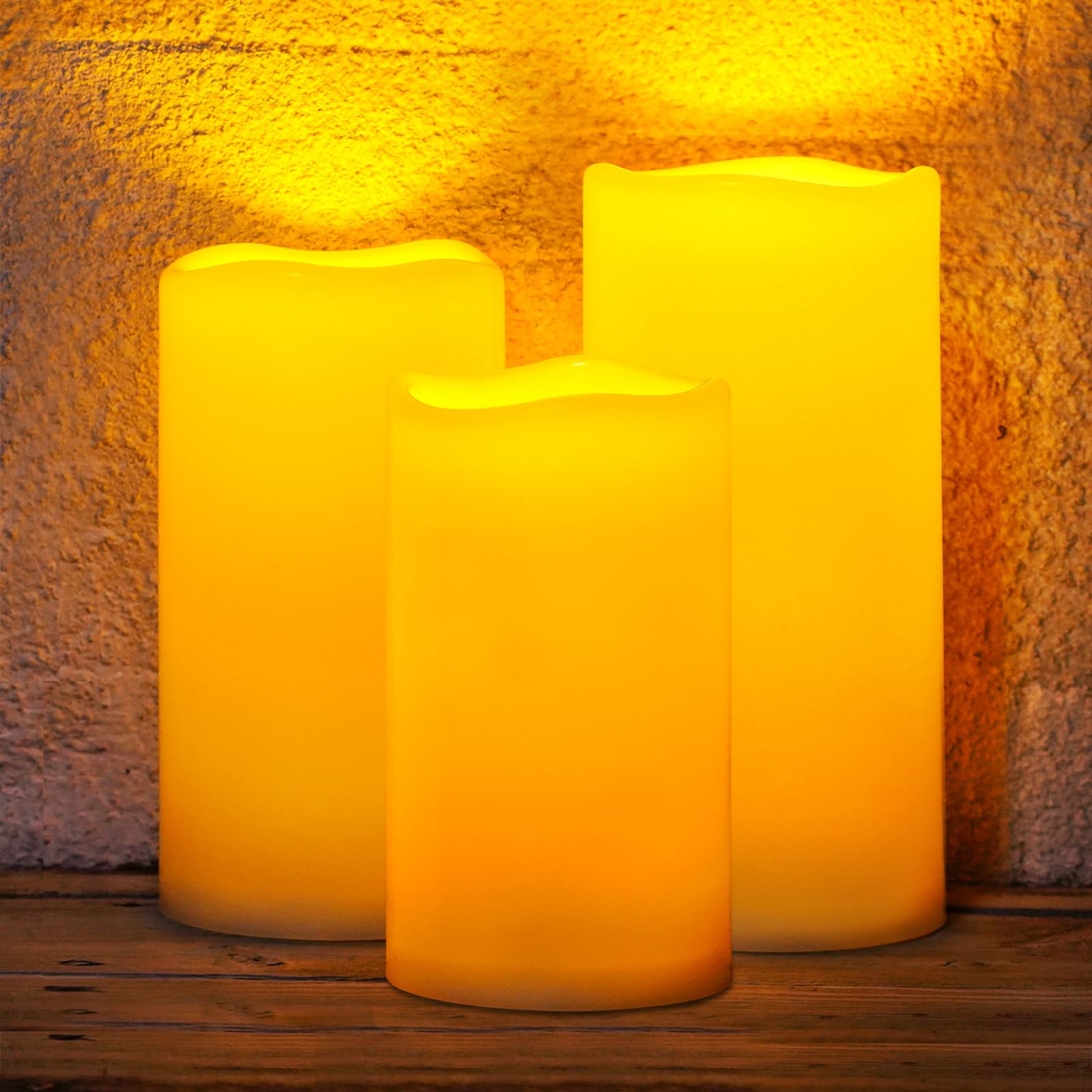 Photo 1 of Homemory Large Solar Candles Outdoor Waterproof, 4"x6"8" 10", Dusk to Dawn, Solar Powered Flameless Candles for Outdoor, Lanterns, Set of 3