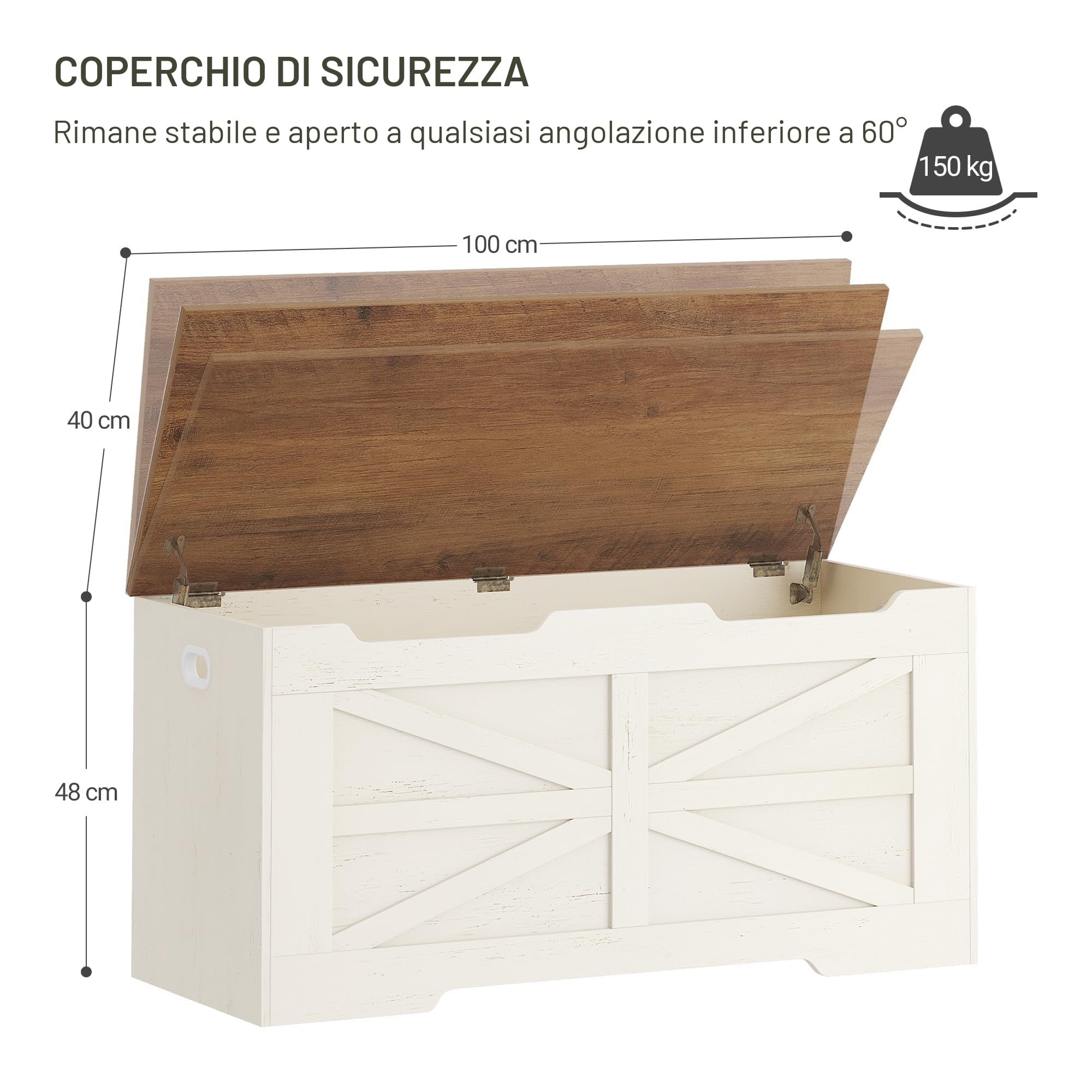Hzuaneri Cassapanca 100 cm, Cassa Porta Oggetti, Cassapanca Contenitore da Interno, 2 Cerniere, per Ingresso, Camera da Letto, Soggiorno, Bianco Marrone SB03414X