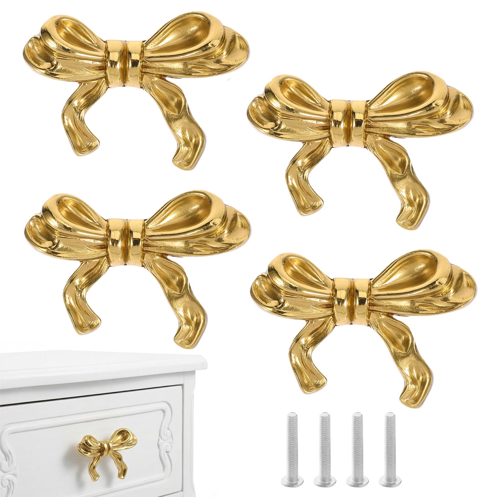 ULTECHNOVO 4-Piece Vintage Bow Cabinet Konb, Brass Bowknot Decorative Drawer Handles, Dressing Table, Cabinet, Wardrobe, Kitchen Furniture Hardware Handles