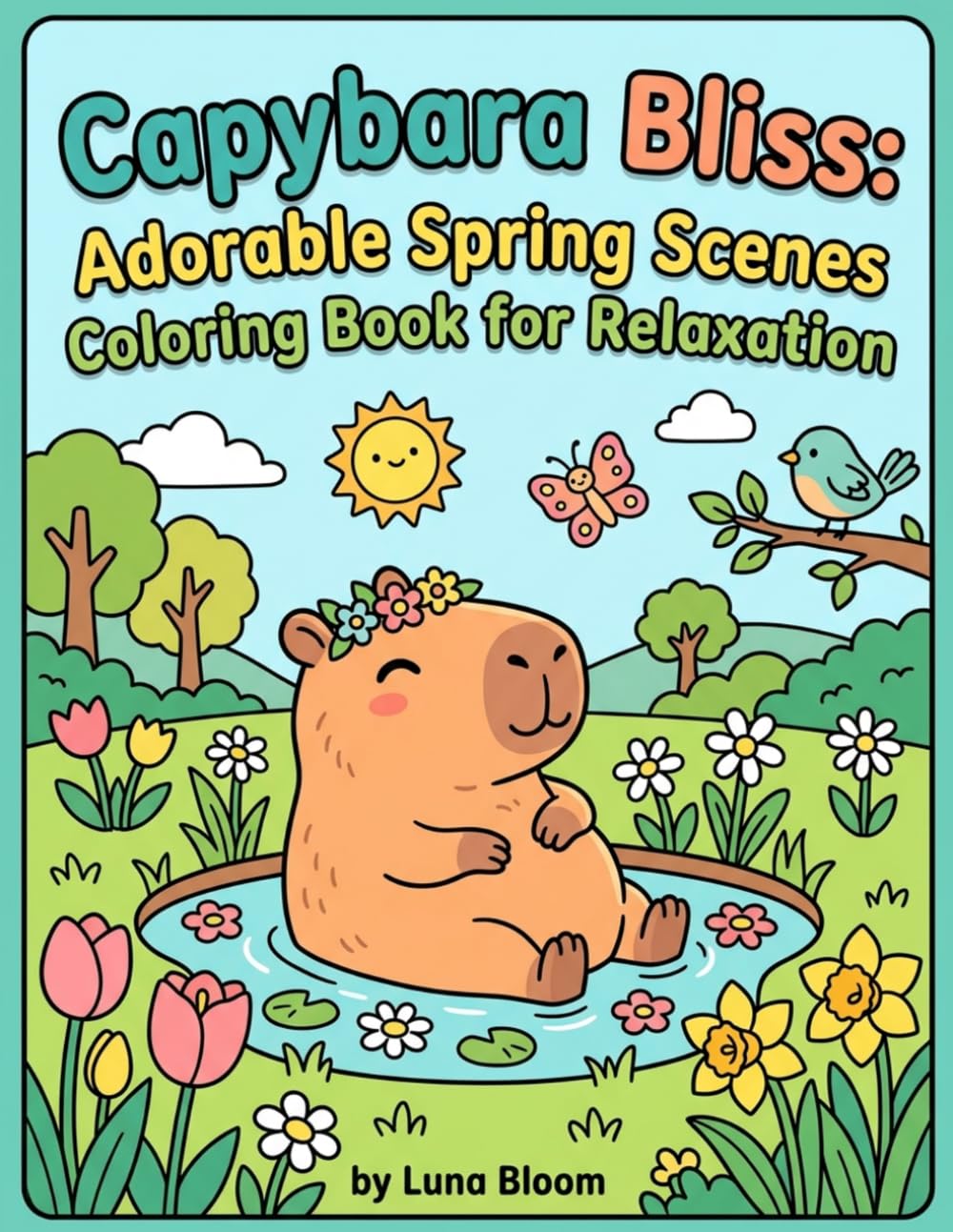 Capybara Bliss: Adorable Spring Scenes Coloring Book for Relaxation: Charming Capybara Illustrations for Stress Relief and Mindfulness in Springtime