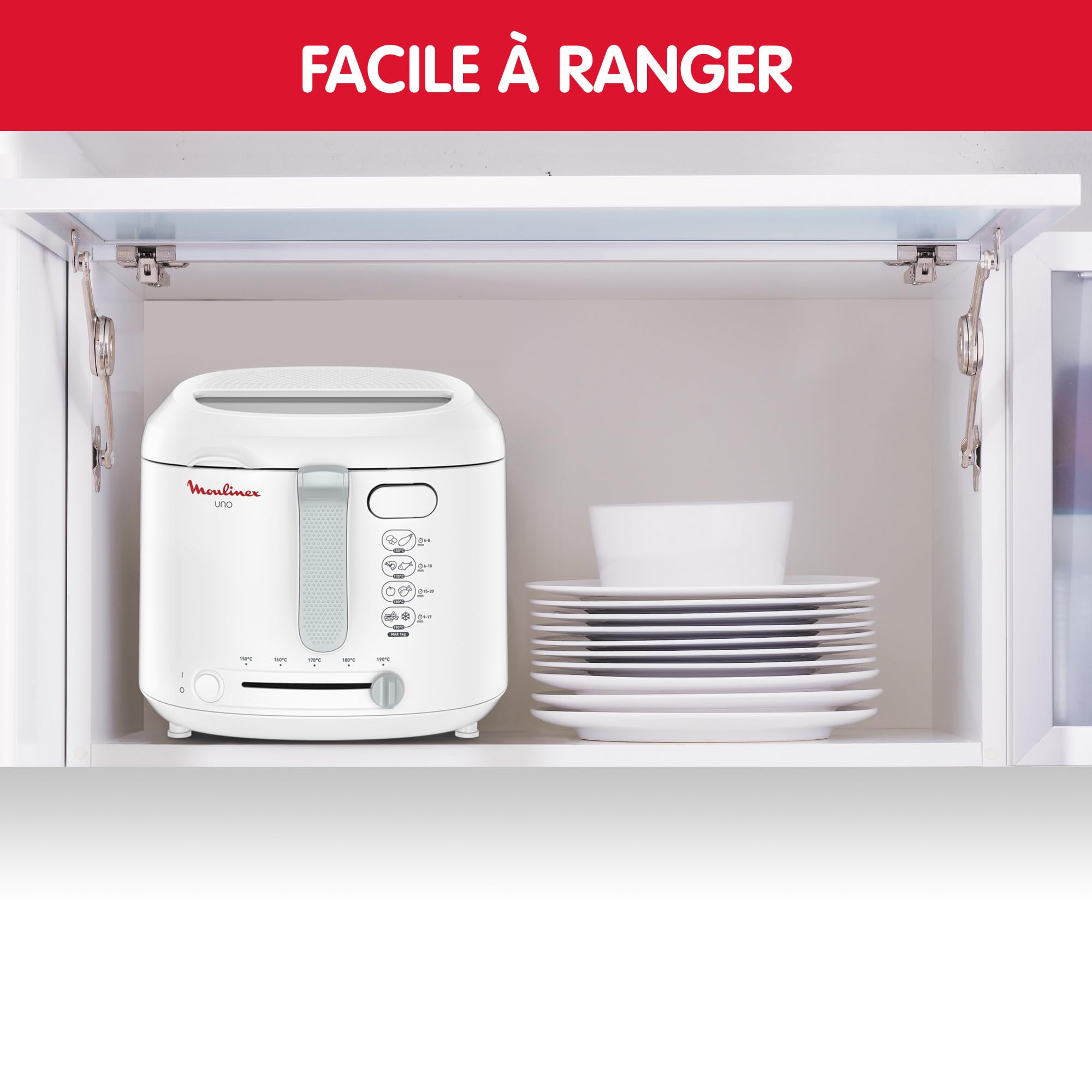 Moulinex Friteuse électrique, capacité de 1kg, 4personnes, friteuse compacte, rangement facile, position d’égouttage pour diminuer la quantité d’huile, hublot de contrôle, AF203110