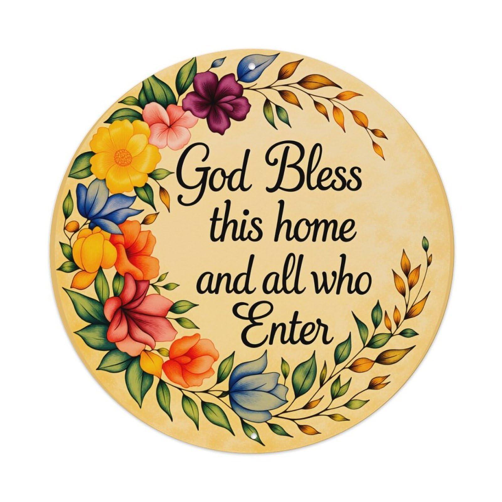 Floral Wreath With Inspirational Text Round Vintage Tin Sign,Retro Wall Art,Metal Poster for Home, Bar, Garage, Cafe, Rustic Indoor & Outdoor Decor, 8x8 Inches