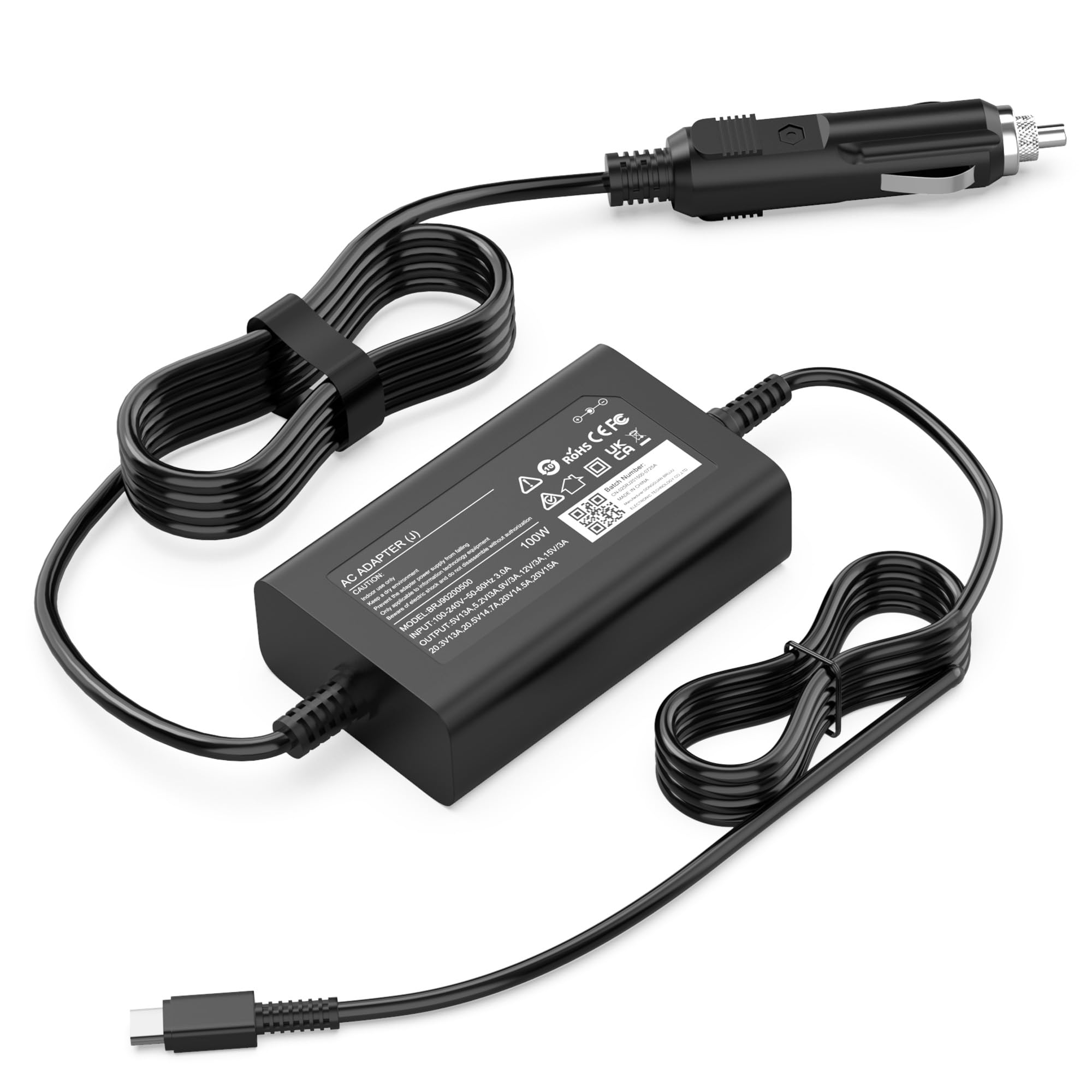 Chargeur de voiture USB C 100 W pour ordinateurs portables USB-C PD, adaptateur d'alimentation de voiture 12-24 V compatible avec Lenovo/HP/Dell/Acer/ASUS/ThinkPad/MacBook, câble de charge de voiture