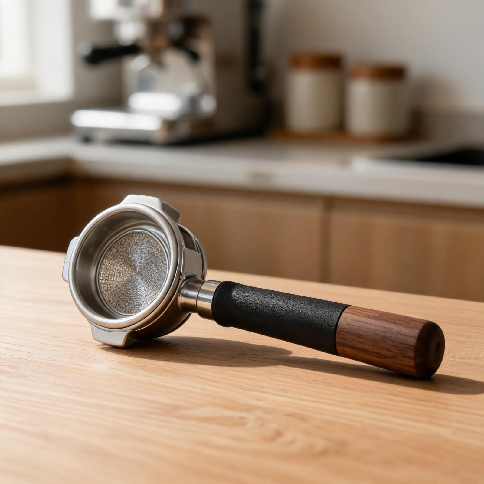 Portafiltro per espresso, manico a doppio beccuccio da 58 mm, in acciaio inossidabile 304 con legno di noce, compatibile con Petrus 3888/3992, impugnatura ergonomica per una ricca estrazione