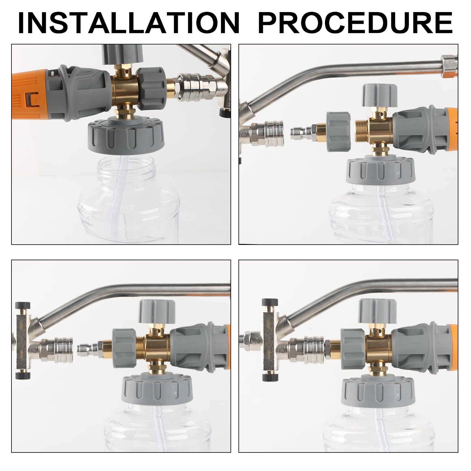 Canon à Mousse pour Nettoyeur Haute Pression avec Accessoire à Double connecteur, 1 L réglable de 6,35 mm, Distributeur de Savon, buse de pulvérisation pour Lavage de Voiture, Nettoyage de Cour