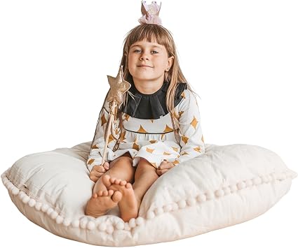 MINICAMP Large Floor Cushions for Kids - Ultra-Fluffy Bean Bag with Filling Included & Washable Cover - Floor Lounger Reading Pillow for Toddlers & Teens - 100% Certified Cotton - 40  Wide!