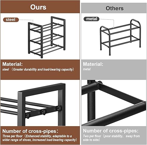Miniatura 3 de Zapatero expandible de 3 niveles, estante ajustable para zapatos, organizador de almacenamiento de metal resistente, estante de zapatos de pie para