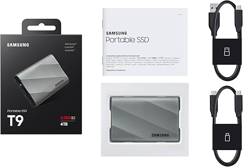 Vista 13 de SAMSUNG T9 SSD portátil de 4 TB, unidad de estado sólido externa USB 3.2 Gen 2x2, velocidades de lectura de hasta 2,000 MB/s para juegos, Negro