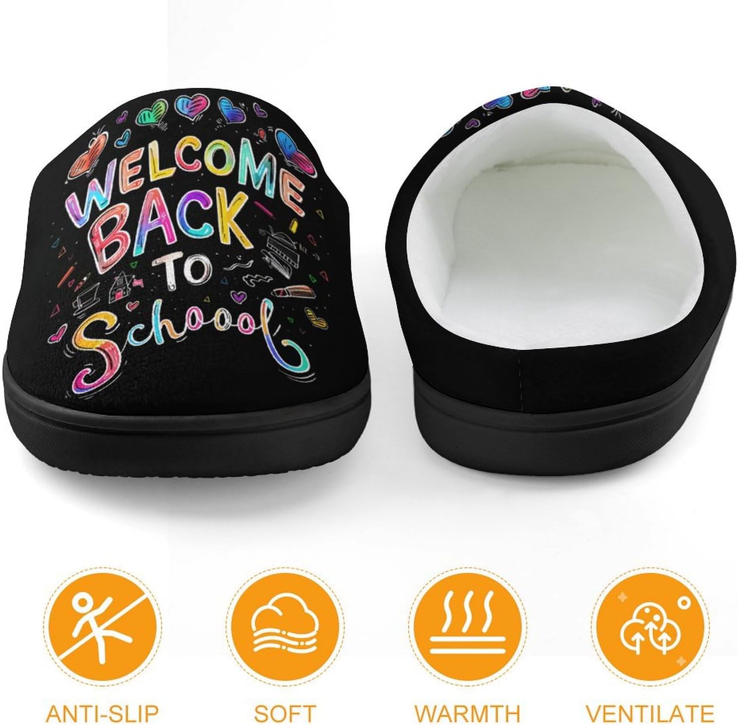Welcome Back to School Cute Cotton Slippers Anti-slip House Shoes Funny Slipper Indoor Outdoor