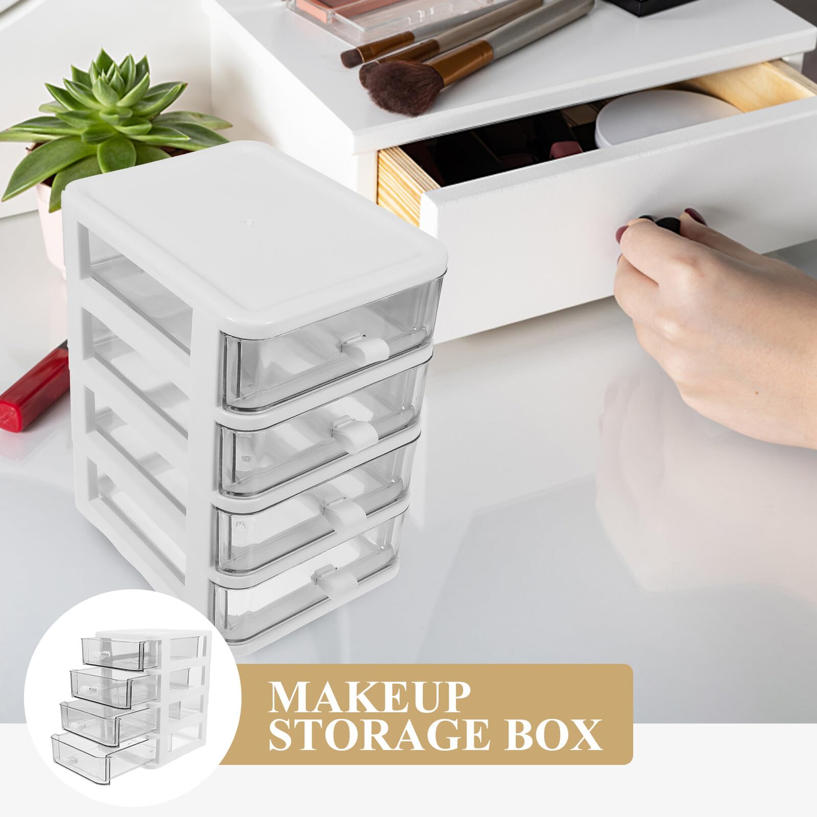 Organizador de Escritorio Cajonera Plástica Transparente Resistente Almacenaje Cosméticos Papelería Multifuncional Compacta