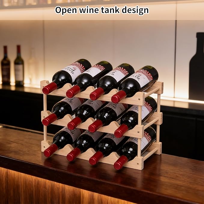 Estante para vino de madera de pino, apilable, para 12 botellas miniatura 7