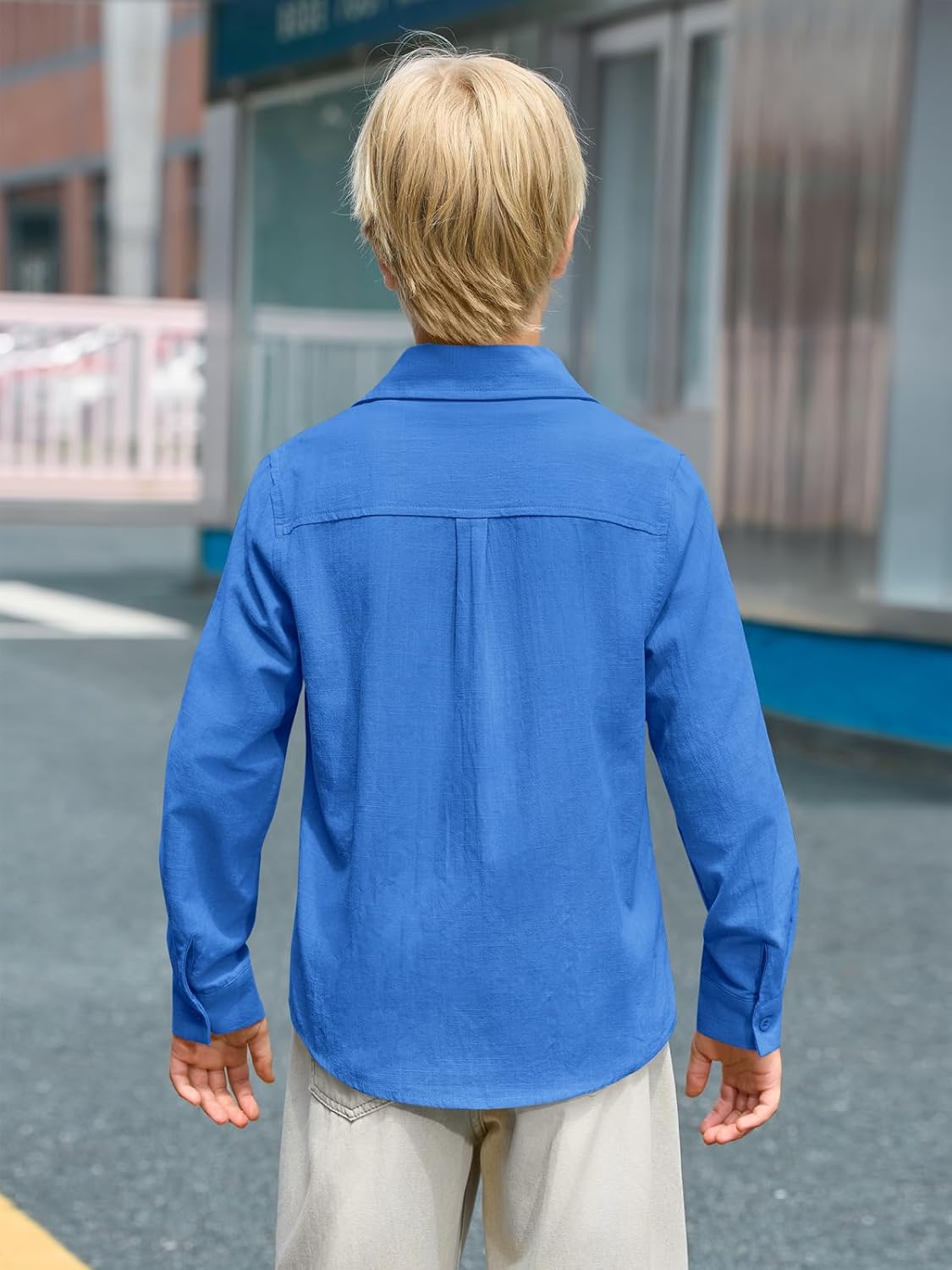 Haloumoning Boys Linen Button Down Shirts Kids Long Sleeve Dress Shirts School Uniform Shirt 5-14 Years - Image 4
