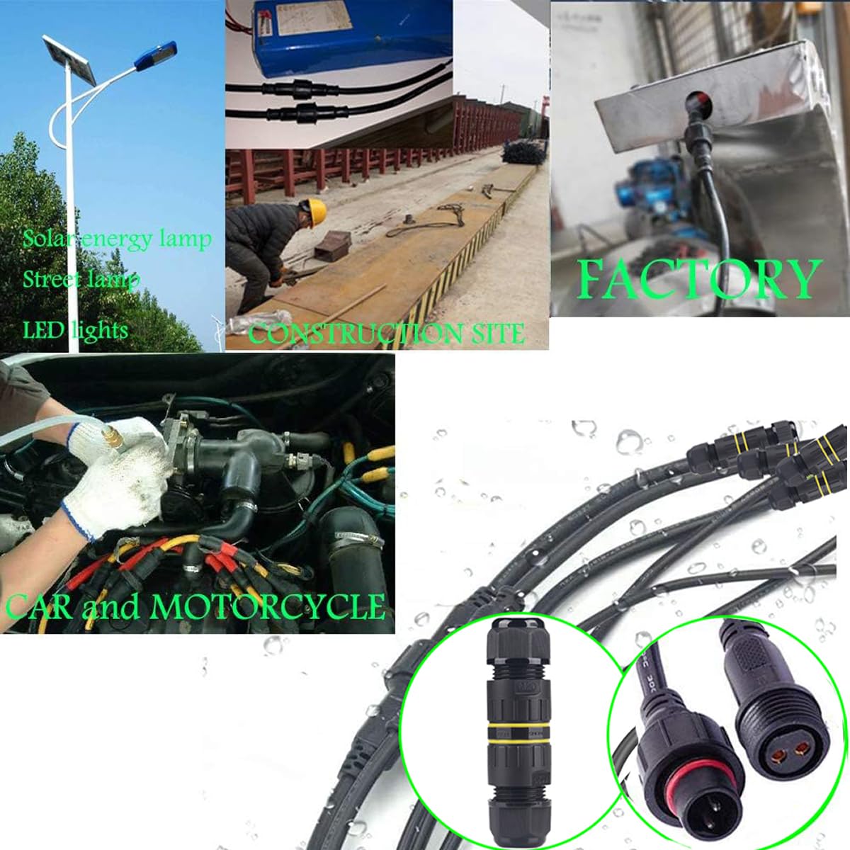 YETOR Waterproof Connectors 2 Wire, 16AWG Male Female Plug LED Connector with M16 Electrical Cable Connector,IP68 20CM Extension Cable for Car, Truck, Boat,Indoor/Outdoor LED Strip Lights,(2Pairs)